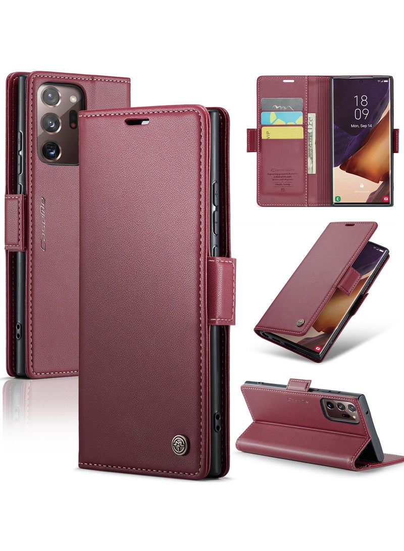 Phone Case for Samsung Galaxy Note 20 Ultra Anti-scratch Leather Kickstand Card Slot Money Pocket Red - Image 1
