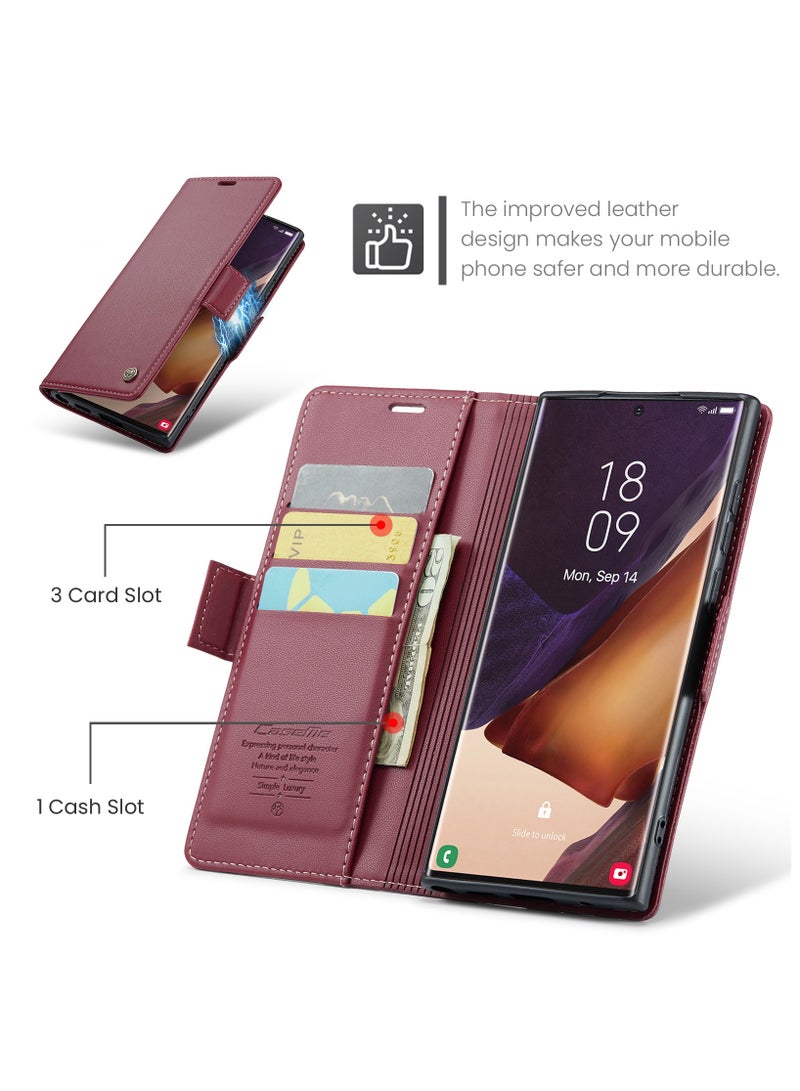 Phone Case for Samsung Galaxy Note 20 Ultra Anti-scratch Leather Kickstand Card Slot Money Pocket Red - Image 2