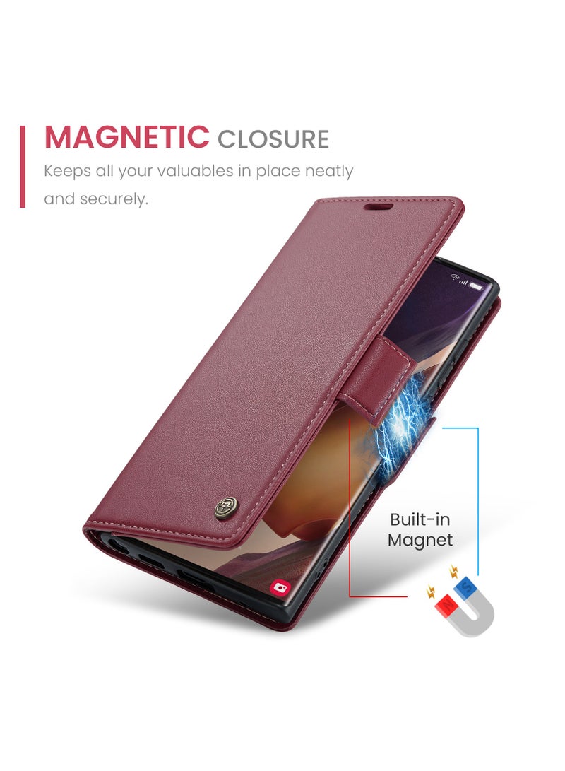 Phone Case for Samsung Galaxy Note 20 Ultra Anti-scratch Leather Kickstand Card Slot Money Pocket Red - Image 3