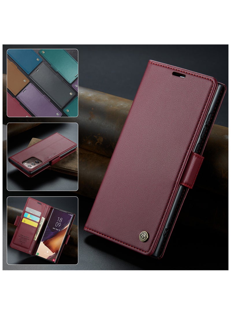 Phone Case for Samsung Galaxy Note 20 Ultra Anti-scratch Leather Kickstand Card Slot Money Pocket Red - Image 4