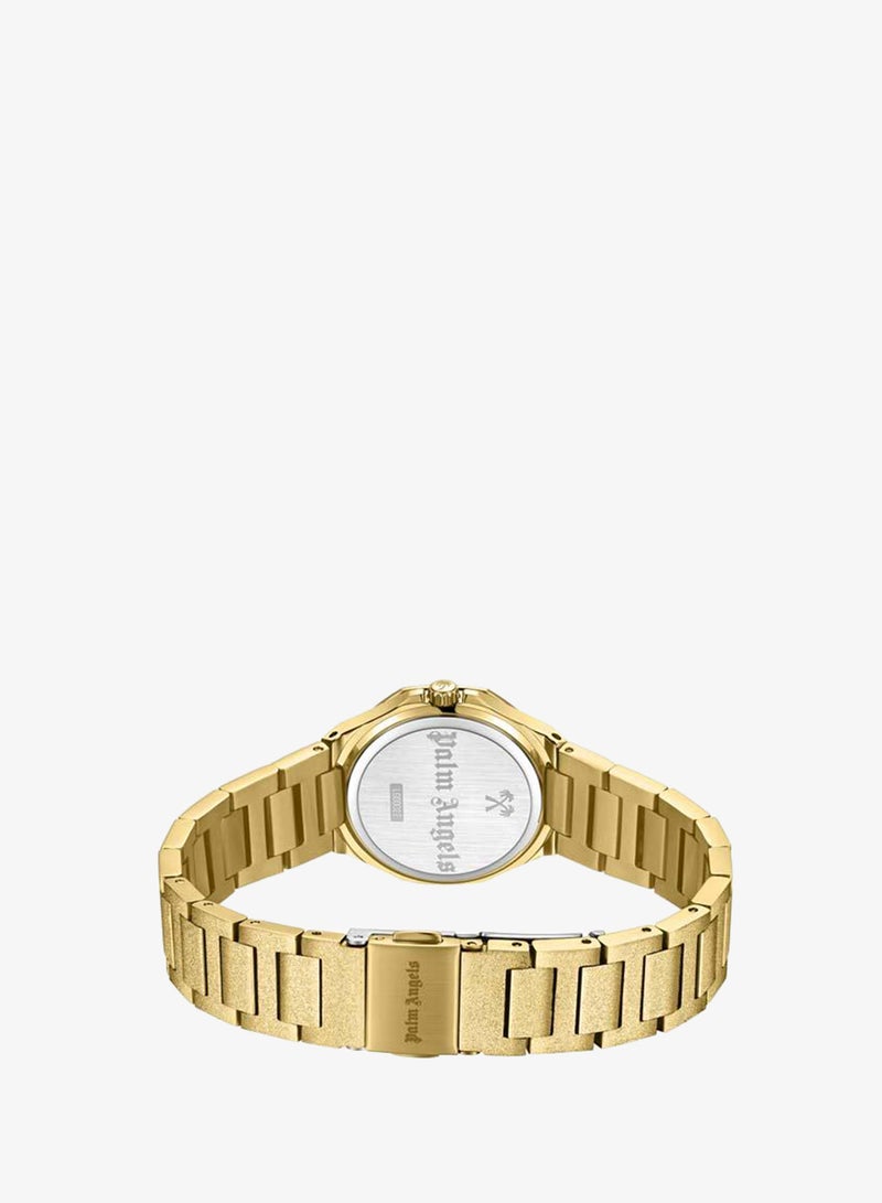Palm Angels Aura Gold Dial Gold Stainless Steel Bracelet Analog Watch for Women, 28mm - Image 3