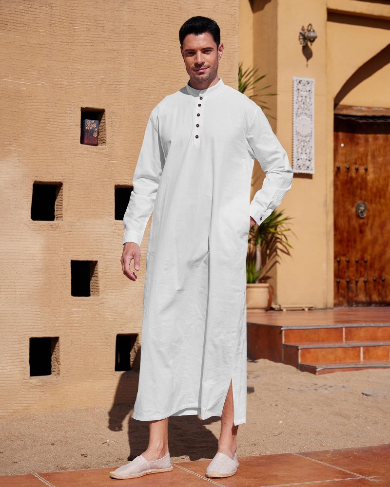 YAOHUOLE ثوب ياوهول للرجال ثوب إسلامي طويل ثوب سعودي عربي أبيض L - Image 2