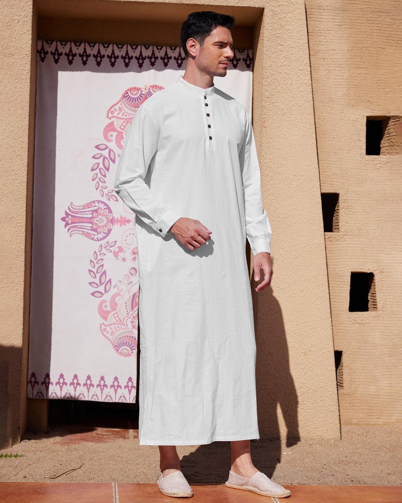 YAOHUOLE ثوب ياوهول للرجال ثوب إسلامي طويل ثوب سعودي عربي أبيض L - Image 3