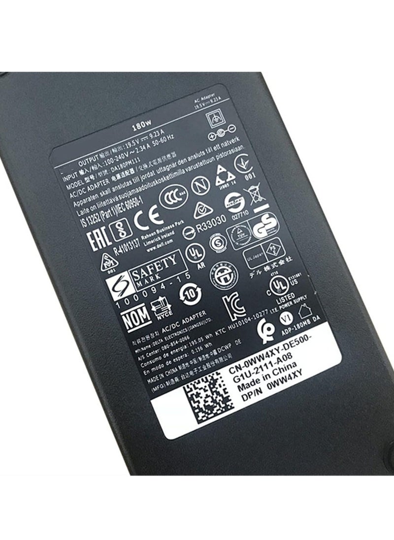Generic - 180W Laptop Charger for Dell Alienware: Power Supply Cord 15 R1 R2 Precision 17 7000 7510 7710 OptiPlex 3011 AIO M4600 M4700 M4800 74X5J JVF3V DA180PM111 USB Black - Image 1