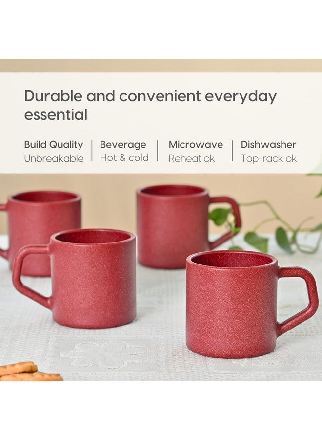 Eha Earth-Friendly Comfy Coffee Cup Set of 4 | 200 ml | Made with Rice Husk & Bamboo Fibers | Microwave Safe | for Hot & Cold Coffee Mug, Tea & Milk | Natural Matte Finish | Coral - Image 4