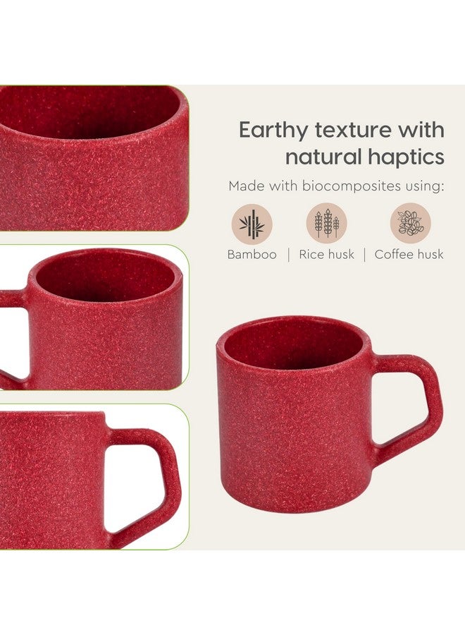 Eha Earth-Friendly Comfy Coffee Cup Set of 4 | 200 ml | Made with Rice Husk & Bamboo Fibers | Microwave Safe | for Hot & Cold Coffee Mug, Tea & Milk | Natural Matte Finish | Coral - Image 5