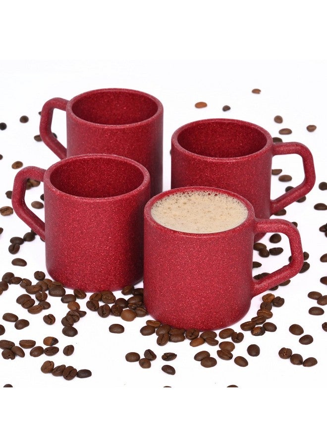Eha Earth-Friendly Comfy Coffee Cup Set of 4 | 200 ml | Made with Rice Husk & Bamboo Fibers | Microwave Safe | for Hot & Cold Coffee Mug, Tea & Milk | Natural Matte Finish | Coral - Image 1