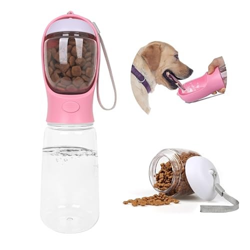 Blikiz® 2-in-1 Dog Water Bottle with Food Container | Leak-Proof Portable Pet Water Dispenser for Dogs & Puppies | Travel, Walking, Hiking & Camping Outdoor Pet Supply Bottle (Pink, 580ml Capacity) - Image 1