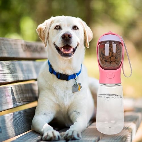 Blikiz® 2-in-1 Dog Water Bottle with Food Container | Leak-Proof Portable Pet Water Dispenser for Dogs & Puppies | Travel, Walking, Hiking & Camping Outdoor Pet Supply Bottle (Pink, 580ml Capacity) - Image 5