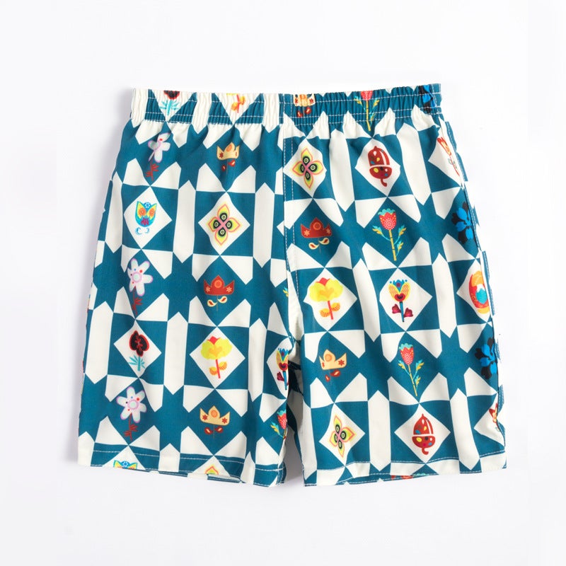 Children''s Beach Pants Cartoon Pattern Five-point Loose Casual Shorts Men''s and Women''s Big Kids Holiday Travel Boxer Swim Trunks - Image 1