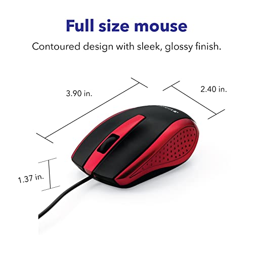 Verbatim Wired USB Computer Mouse - Corded USB Mouse for Laptops and PCs - Right or Left Hand Use, Red 99742, 1.4" x 2.4" x 3.9" - Image 4