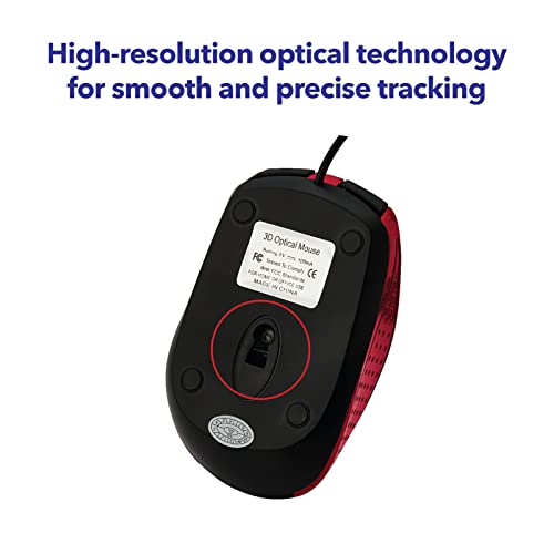 Verbatim Wired USB Computer Mouse - Corded USB Mouse for Laptops and PCs - Right or Left Hand Use, Red 99742, 1.4" x 2.4" x 3.9" - Image 5