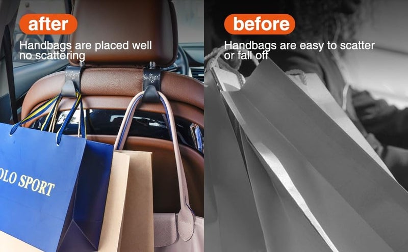 Radiant Car Backseat Headrest Hook, 4 Pcs Plastic Hanging Storage Holder, Car Organiser, Space Saving, Suitable for All Cars, Black - Image 1