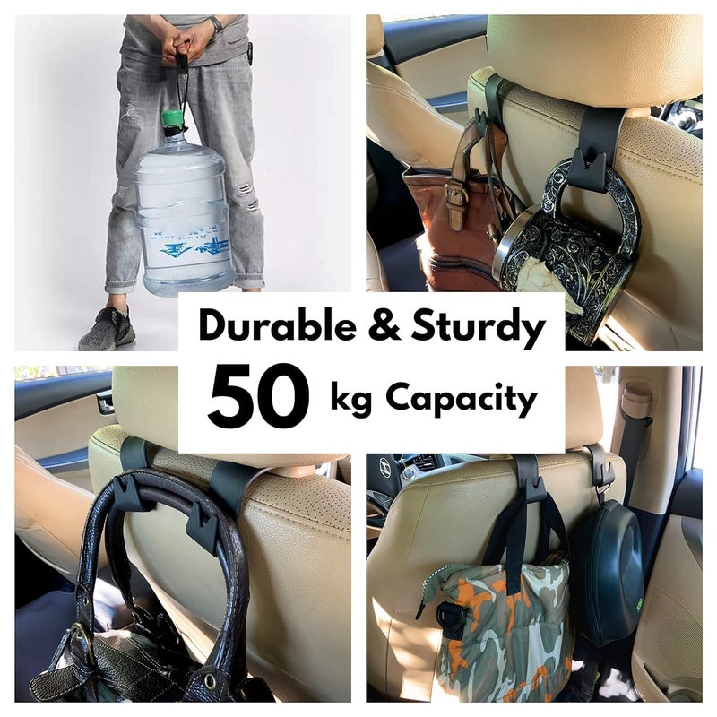 Radiant Car Backseat Headrest Hook, 4 Pcs Plastic Hanging Storage Holder, Car Organiser, Space Saving, Suitable for All Cars, Black - Image 3
