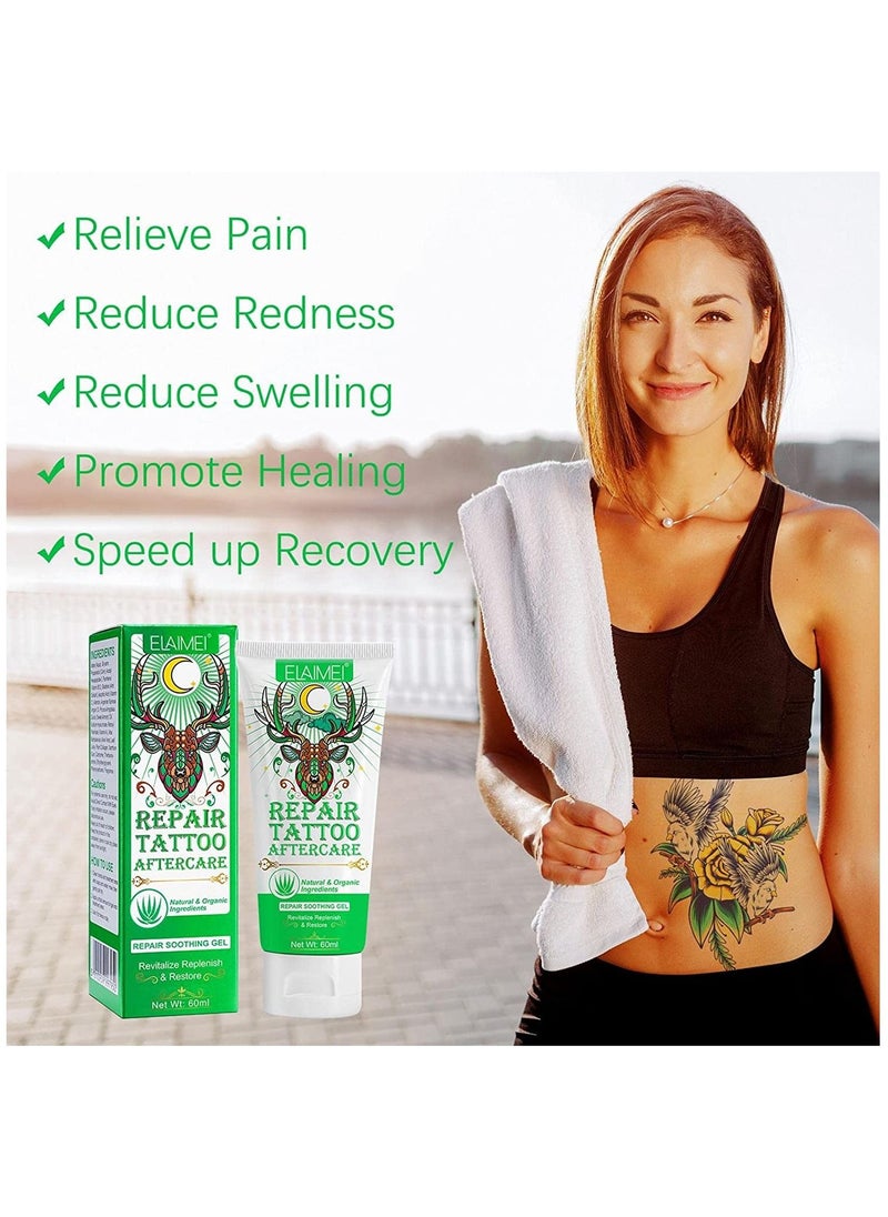 Elaimei - Tattoo Repair Aftercare Gel 60ml Tattoo Cream Aftercare Moisturizer Tattoo Healing Gel Tattoo Lotion Color Enhancement & Brightener Tattoo Cream Care Refresh Old Tattoos Unisex - Image 1