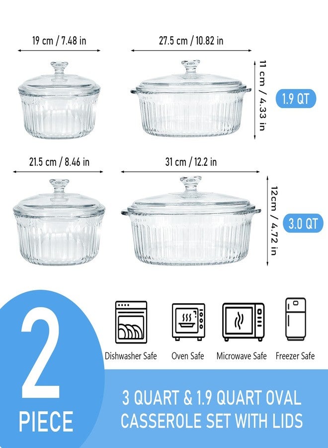 M-Aimee 2 Pack Glass Casserole Baking Dishes with Lids for Oven,1.9 Qt and 3 Qt Ribbed Oval Glass Serving Dishes Bakeware Set for Lasagna,Casseroles,Leftovers,Cooking,Kitchen - Image 2