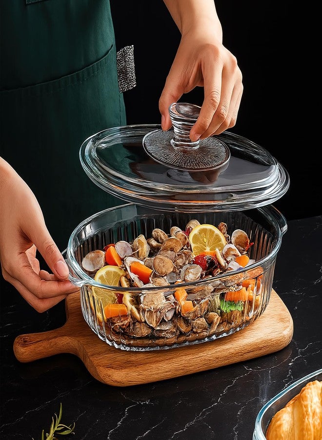M-Aimee 2 Pack Glass Casserole Baking Dishes with Lids for Oven,1.9 Qt and 3 Qt Ribbed Oval Glass Serving Dishes Bakeware Set for Lasagna,Casseroles,Leftovers,Cooking,Kitchen - Image 4