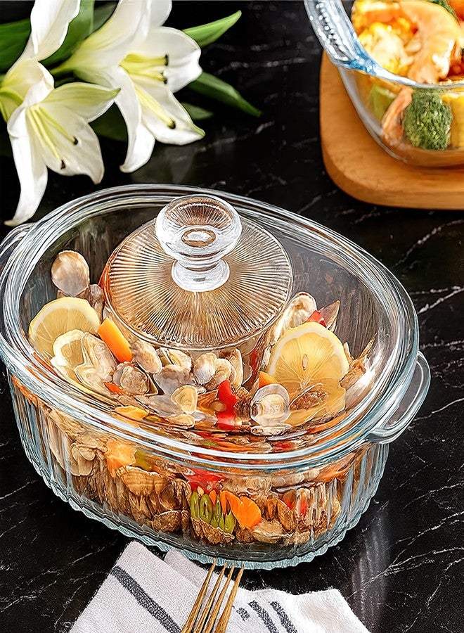 M-Aimee 2 Pack Glass Casserole Baking Dishes with Lids for Oven,1.9 Qt and 3 Qt Ribbed Oval Glass Serving Dishes Bakeware Set for Lasagna,Casseroles,Leftovers,Cooking,Kitchen - Image 5