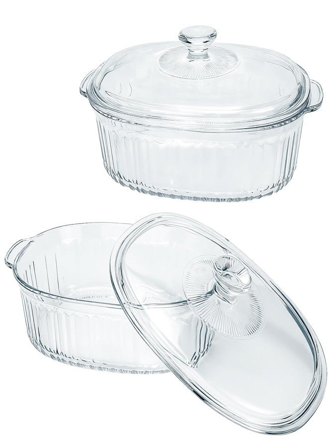M-Aimee 2 Pack Glass Casserole Baking Dishes with Lids for Oven,1.9 Qt and 3 Qt Ribbed Oval Glass Serving Dishes Bakeware Set for Lasagna,Casseroles,Leftovers,Cooking,Kitchen - Image 1