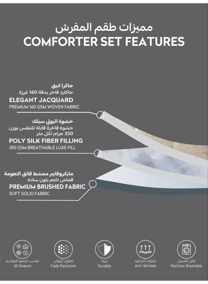 دوناتيلا طقم مفرش فاخر 8 قطع مقاس مزدوج 240×260سم جاكار فاخر  بحشوة 350 جم - يشمل لحاف، شرشف مطاط، أغطية مخدات وخداديّات