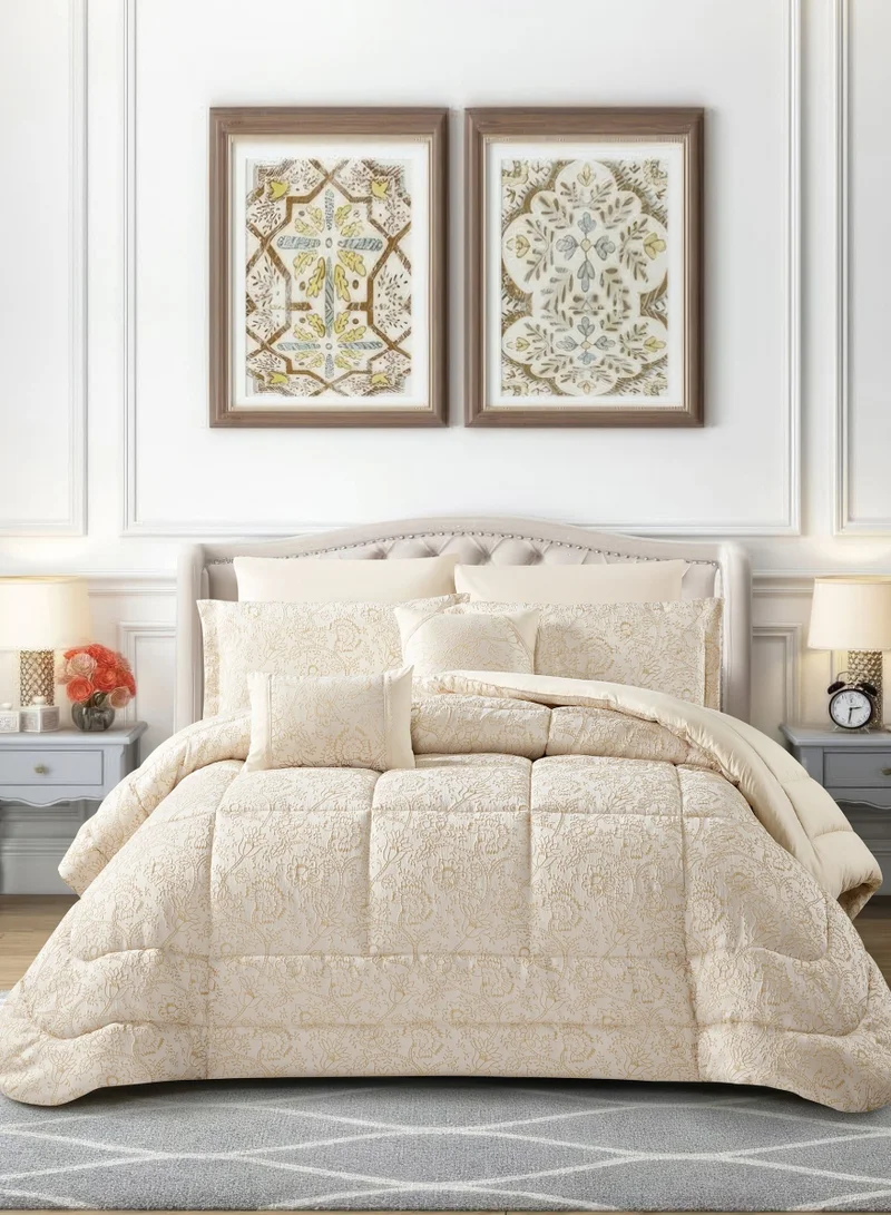 Donetella Luxury 8-Piece Comforter Set – King Size, Poly Jacquard Fabric, Soft 350 GSM Fill – Includes Comforter, Fitted Sheet, Pillowcases, Pillow Shams &amp; Decorative Filled Cushions