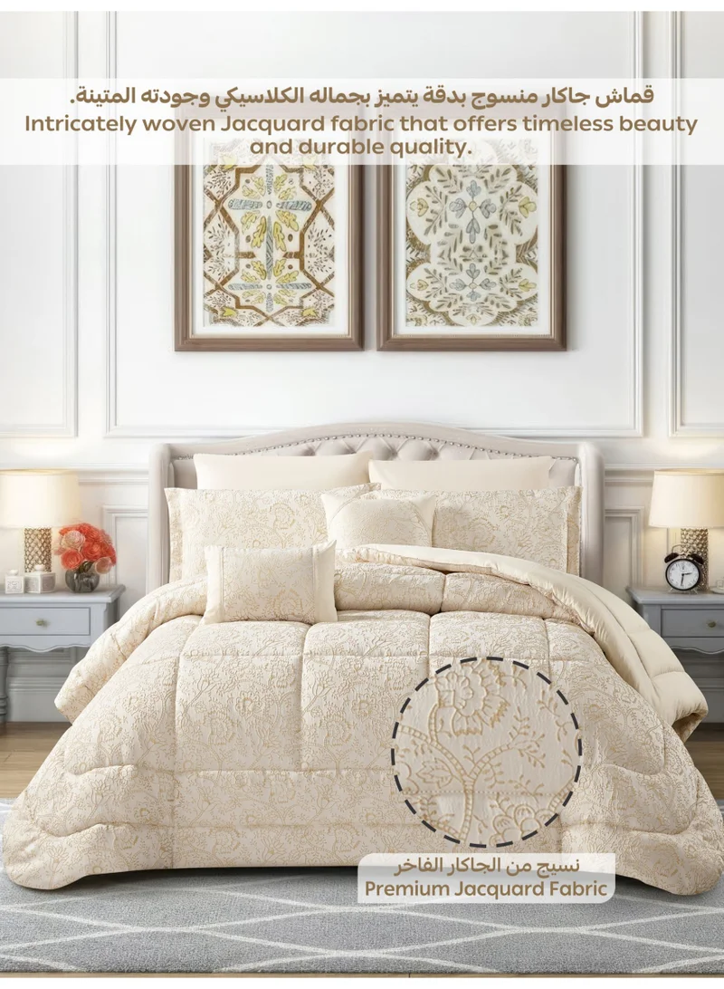 دوناتيلا طقم مفرش فاخر 8 قطع مقاس مزدوج 240×260سم جاكار فاخر  بحشوة 350 جم - يشمل لحاف، شرشف مطاط، أغطية مخدات وخداديّات