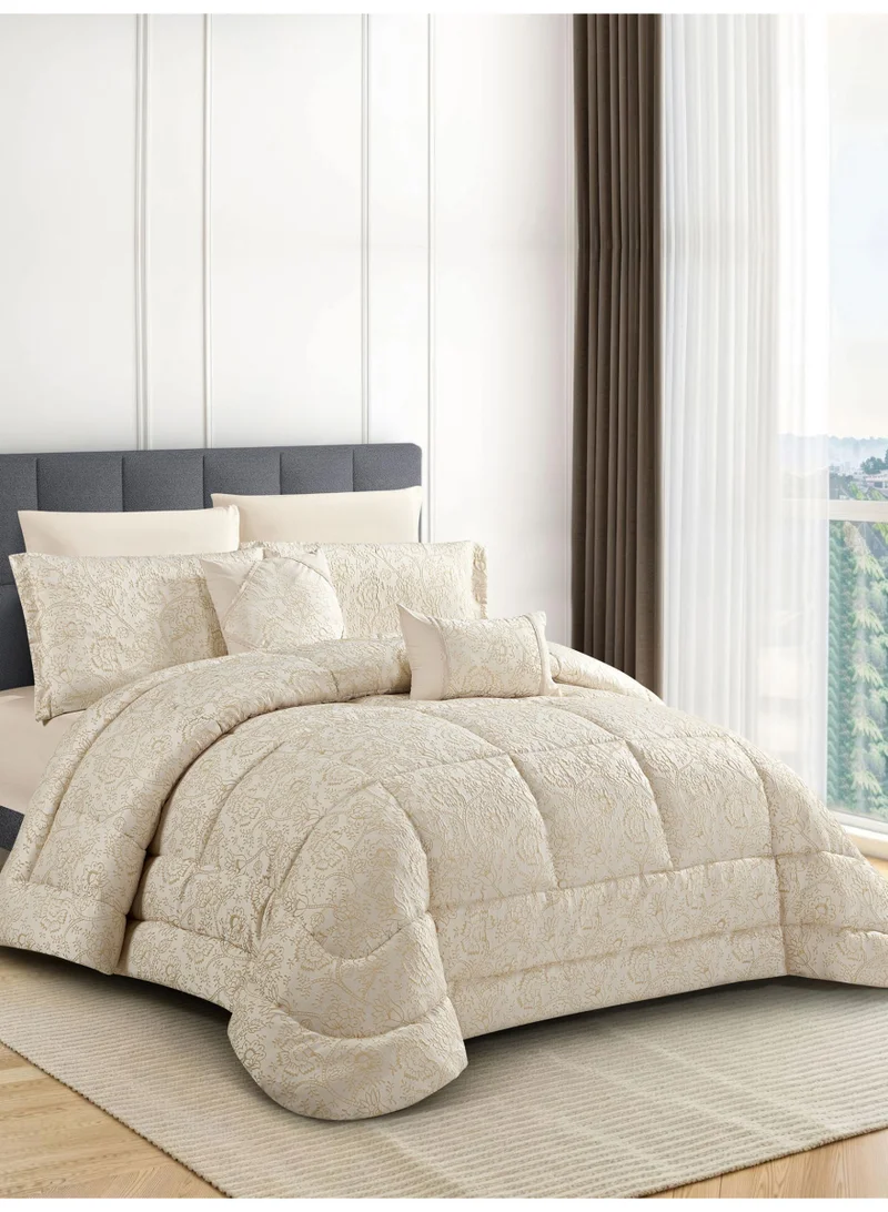 دوناتيلا طقم مفرش فاخر 8 قطع مقاس م 200×200سم جاكار فاخر  بحشوة 350 جم - يشمل لحاف، شرشف مطاط، أغطية مخدات وخداديّات