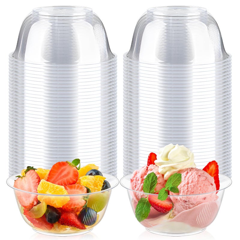 Qeirudu 8 oz Small Clear Plastic Bowls, 100 Pack Disposable Hard Plastic Party Serving Bowls for Fruit, Desserts, Parfaits, Ice Creams, Snacks - Image 1