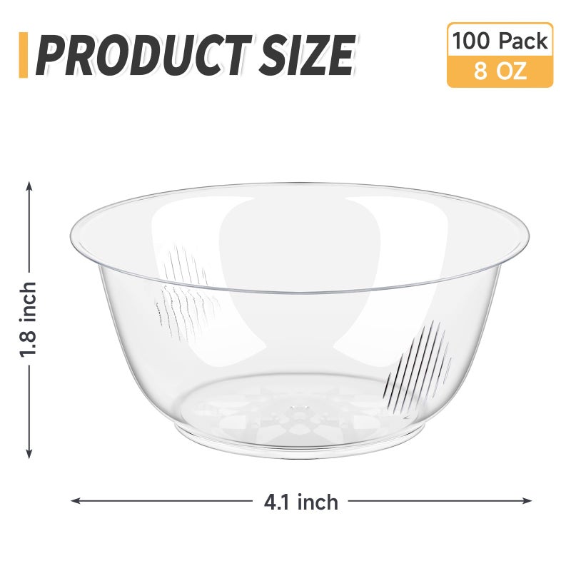 Qeirudu 8 oz Small Clear Plastic Bowls, 100 Pack Disposable Hard Plastic Party Serving Bowls for Fruit, Desserts, Parfaits, Ice Creams, Snacks - Image 2