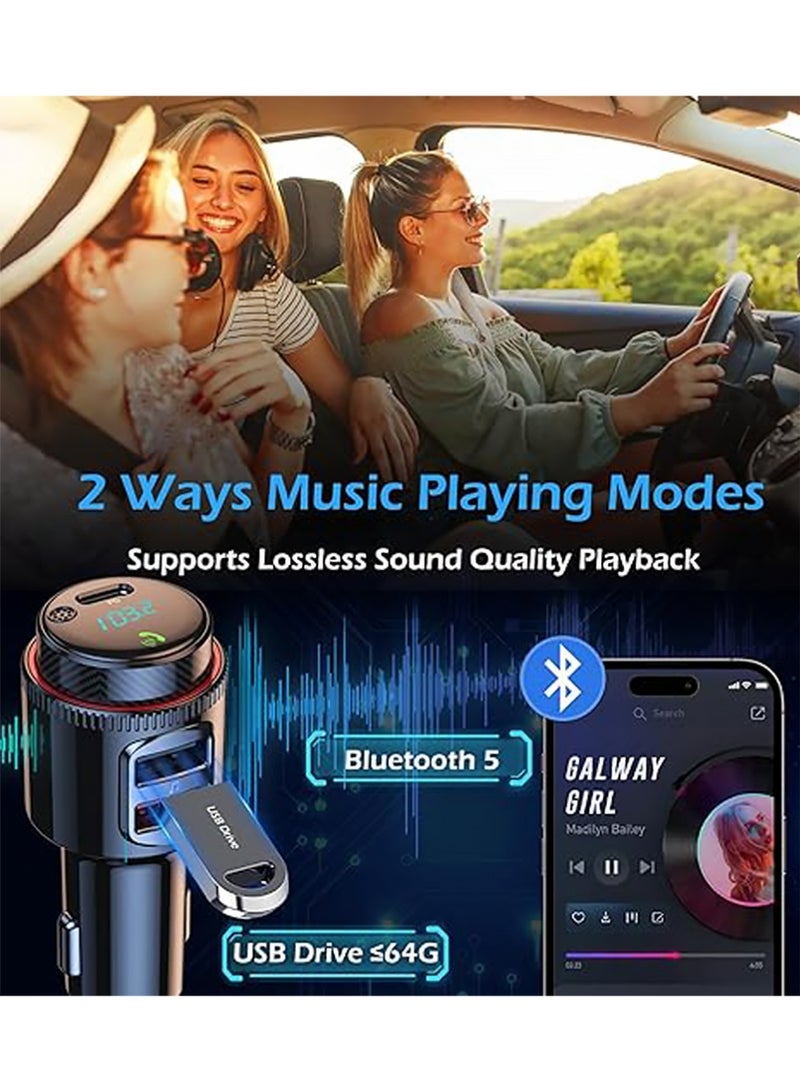 X-level Car Charger,Car Bluetooth Adapter, Wireless FM Transmitter, USB C&QC3.0 Dual Fast Charging, Lighter Radio Music, Supports Hands-Free Siri Google Assistant & USB Drive, HiFi Bass Sound - Image 3