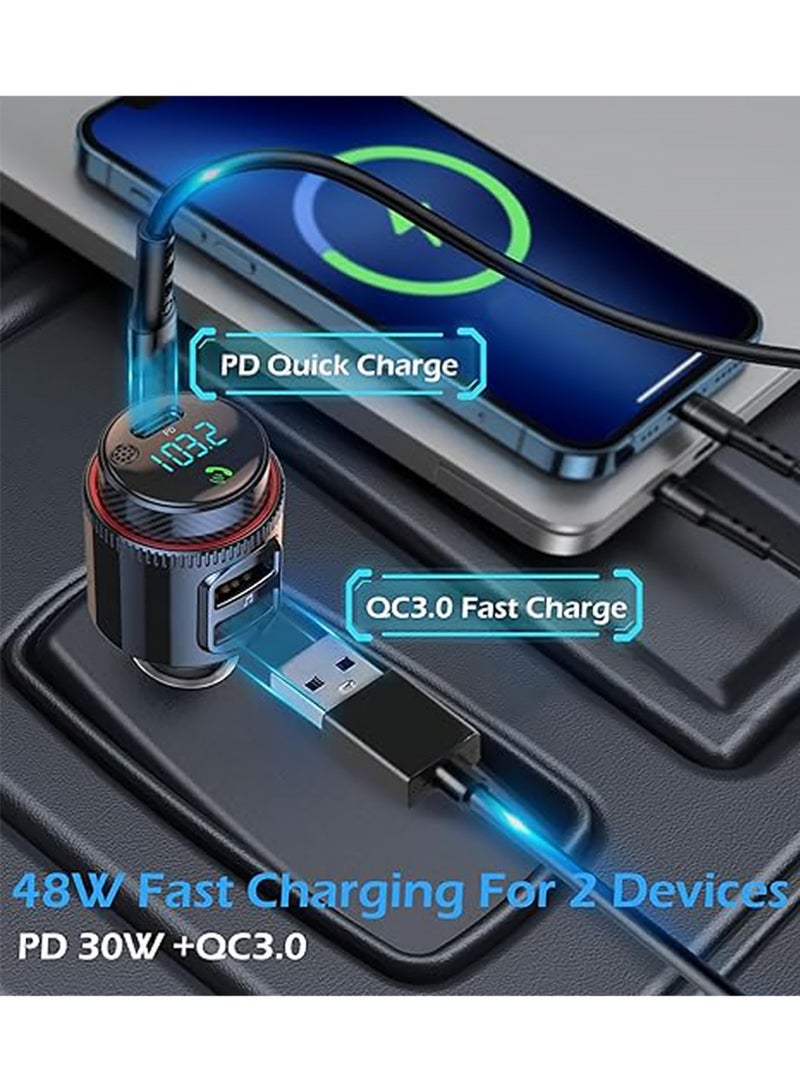 X-level Car Charger,Car Bluetooth Adapter, Wireless FM Transmitter, USB C&QC3.0 Dual Fast Charging, Lighter Radio Music, Supports Hands-Free Siri Google Assistant & USB Drive, HiFi Bass Sound - Image 2