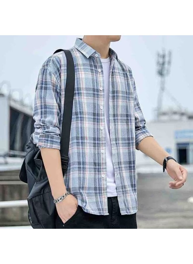 American-style Plaid Shirt Long-sleeved Spring And Autumn Hong Kong-style Shirt Men's Thin Distinctive Sun-protective Jacket