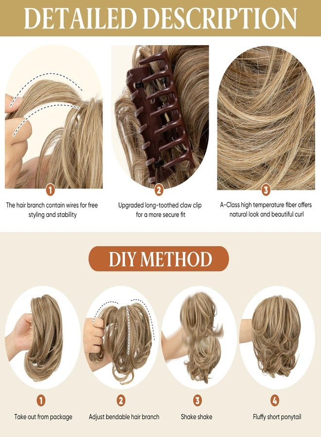 youngways Claw Clip Short Ponytail Messy Bun Hair Piece Bendable Hair Branch Extensions Fluffy Wavy Curly Synthetic Versatile White Hairpieces - Image 5