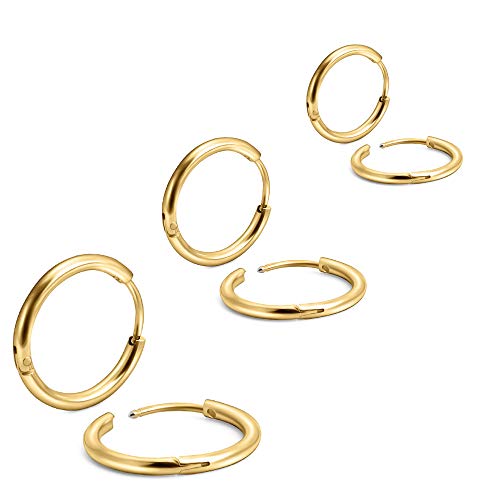 EACHLP 6Pcs 316L Surgical Stainless Steel Small Gold Huggie Hoop Earrings 6mm 8mm 10mm Hypoallergenic Earrings Hoop Cartilage Helix Lobes Hinged Sleeper Earrings for Men Women （6mm 8mm 10mmGold） - Image 1