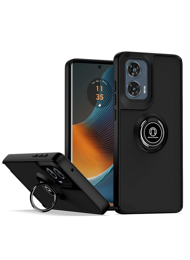 Motorola Edge 50 Fusion Case Cover, 360°Rotating Kickstand Ring + Support Magnetic Car Mount + Slim Thin PC&TPU Shockproof Mobile Phone Case For Motorola Edge 50 Fusion, Black - Image 1