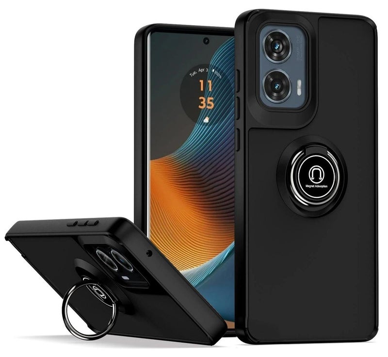 Motorola Edge 50 Fusion Case Cover, 360°Rotating Kickstand Ring + Support Magnetic Car Mount + Slim Thin PC&TPU Shockproof Mobile Phone Case For Motorola Edge 50 Fusion, Black - Image 1