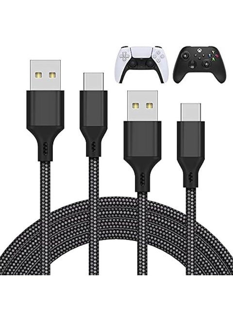 Charger Charging Cable for PS5 Controller, Xbox Series X, Xbox Series S, Nintendo Switch Controller, 2-Pack USB C Cable Nylon Braided Type-C Port Accessory Kit (Black)