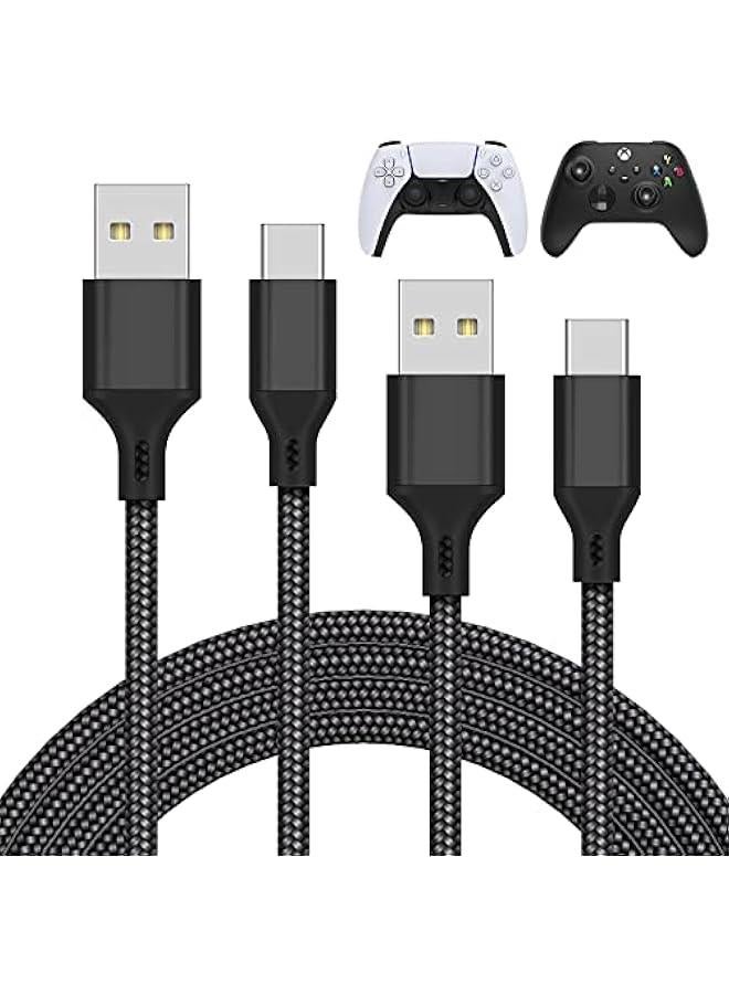 Charger Charging Cable for PS5 Controller, Xbox Series X, Xbox Series S, Nintendo Switch Controller, 2-Pack USB C Cable Nylon Braided Type-C Port Accessory Kit (Black) - Image 1