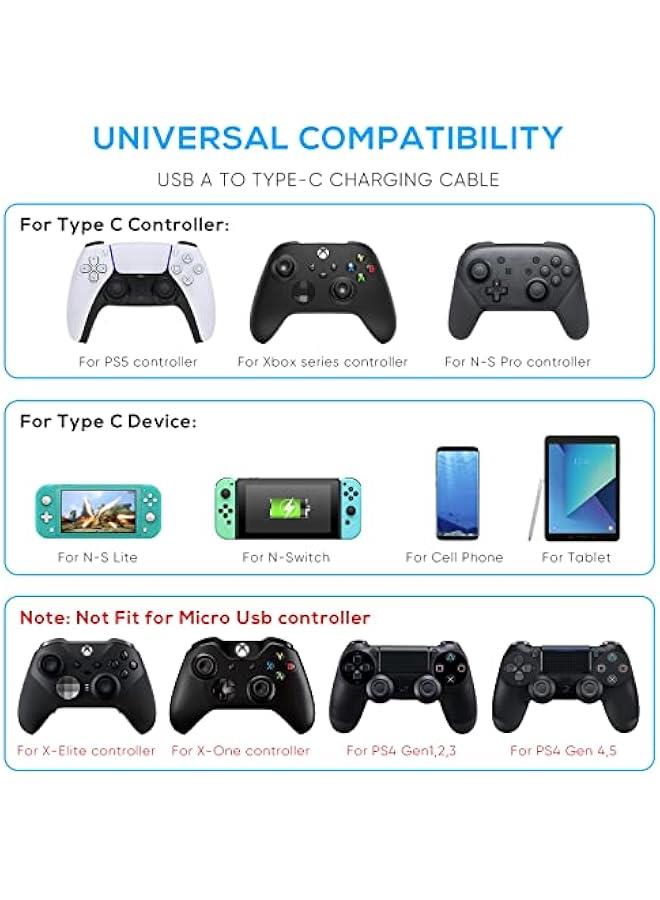 Charger Charging Cable for PS5 Controller, Xbox Series X, Xbox Series S, Nintendo Switch Controller, 2-Pack USB C Cable Nylon Braided Type-C Port Accessory Kit (Black) - Image 3