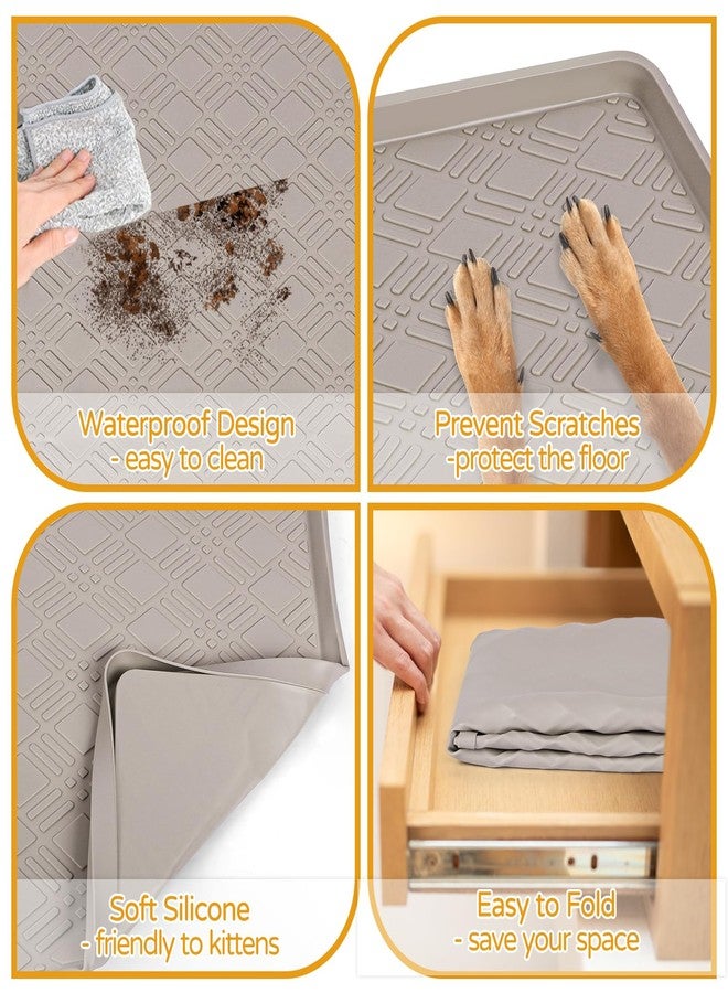 Lanstics Dog Food Mat, 42" x29" Large Silicone Mat Dog Feeding Mat with Raised Edge Non-Slip Pet Feeding Mat for Food and Water Bowl, Easy to Clean, Floor Protection (Beige) - Image 3