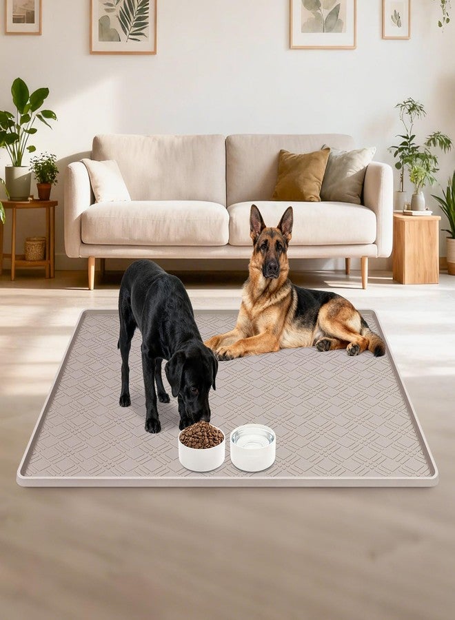 Lanstics Dog Food Mat, 42" x29" Large Silicone Mat Dog Feeding Mat with Raised Edge Non-Slip Pet Feeding Mat for Food and Water Bowl, Easy to Clean, Floor Protection (Beige) - Image 4
