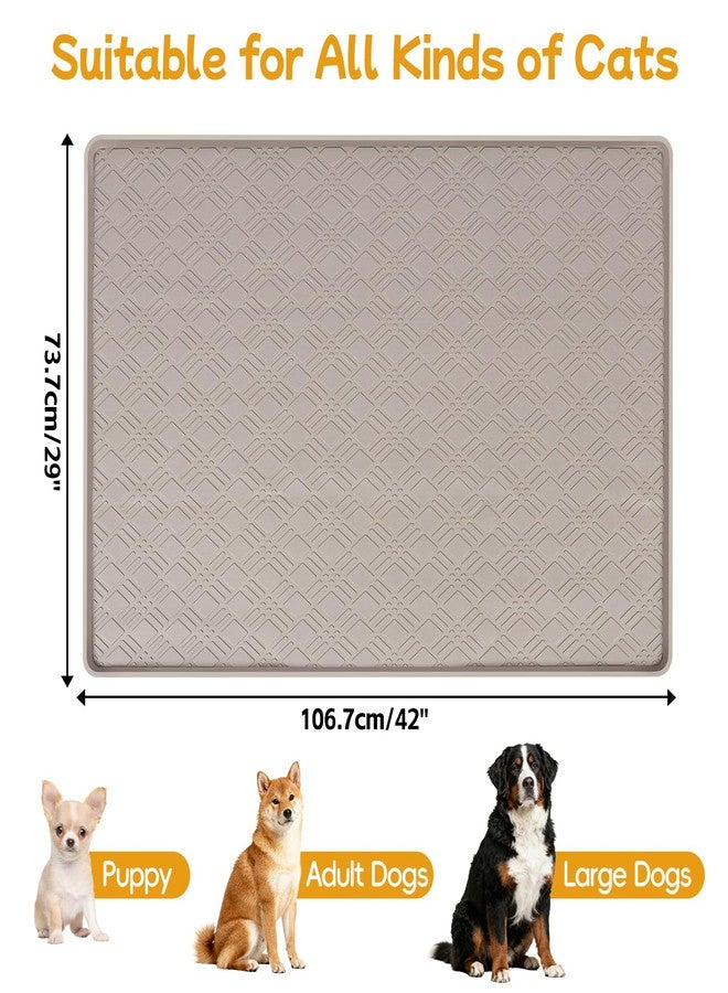 Lanstics Dog Food Mat, 42" x29" Large Silicone Mat Dog Feeding Mat with Raised Edge Non-Slip Pet Feeding Mat for Food and Water Bowl, Easy to Clean, Floor Protection (Beige) - Image 2