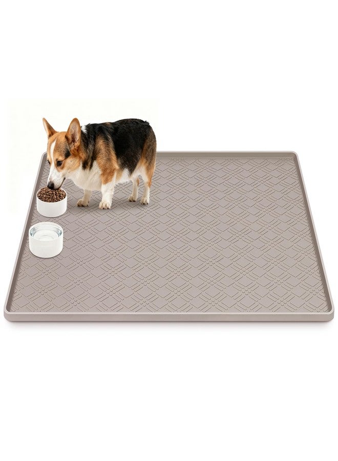 Lanstics Dog Food Mat, 42" x29" Large Silicone Mat Dog Feeding Mat with Raised Edge Non-Slip Pet Feeding Mat for Food and Water Bowl, Easy to Clean, Floor Protection (Beige) - Image 1