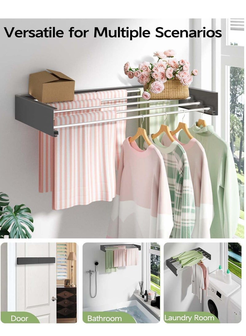 MIXDE Wall Mounted Clothes Drying Rack 31.5 inches,5 RodsFoldable Wall Mount Laundry Drying Rack Folding Indoor, Drying Rack Clothing Collapsible,Towel Drying Rack with Wall Template - Image 5