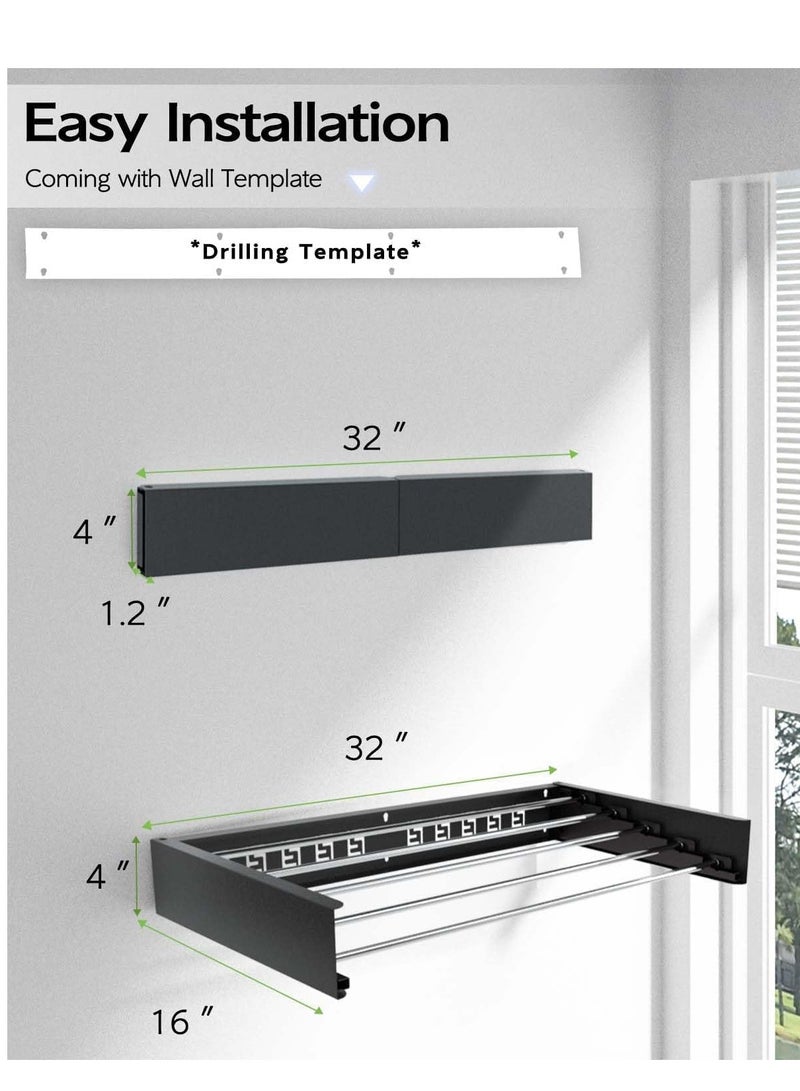 MIXDE Wall Mounted Clothes Drying Rack 31.5 inches,5 RodsFoldable Wall Mount Laundry Drying Rack Folding Indoor, Drying Rack Clothing Collapsible,Towel Drying Rack with Wall Template - Image 2