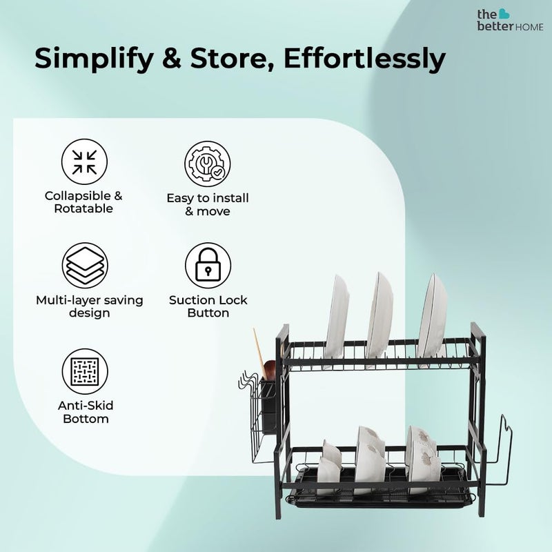 The Better Home Free Mounting Dish Rack Stackable Kitchen Basket for Storage Carbon Steel Collapsible Foldable Basket for Fruits and Vegetables RustResistant Unbreakable Dish Rack 2 Layer - Image 3