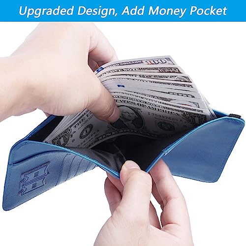 PASCACOO Airtag Passport Holder Cover Wallet Travel Essentials RFID Blocking Leather Card Case International Must Haves Travel Accessories for Women Men(119#Blue) - Image 4