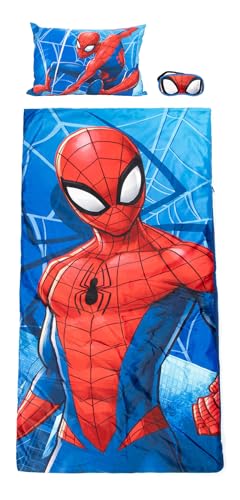 Jay Franco Marvel Spiderman 3 Piece Sleepover Set - Cozy & Warm Kids Slumber Bag with Pillow & Eye Mask (Official Marvel Product) - Image 1