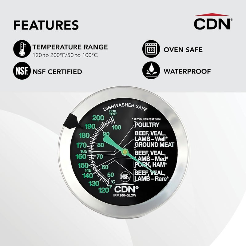 CDN Ovenproof Meat Thermometer – Glow Dial | ProAccurate® | Waterproof | 2" Dial | For Roasting, Poultry, Beef | Recalibratable | Easy-Read | IRM200-GLOW - Image 4