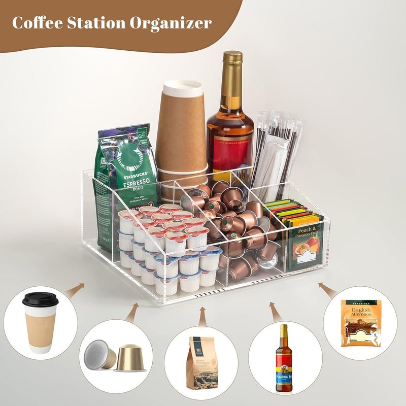 Al Raied ARS® Acrylic Coffee Bar Station Organizer for Countertop - Clear Snack and Tea Storage Holder for Kcup Pods, Condiment Cups, Sugar, Creamer, and Syrup - Image 5